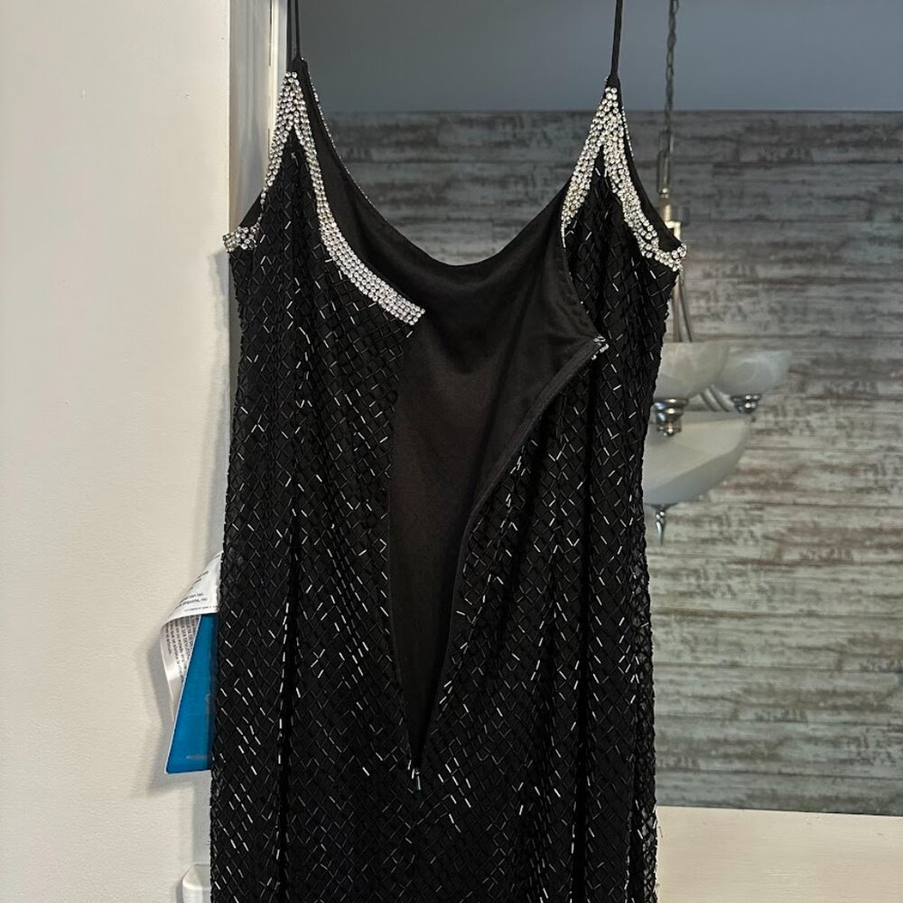 NWT Mac Duggal Black Beaded Spaghetti Strap Gown Sz 14 Formal Evening Dress - Picture 11 of 16